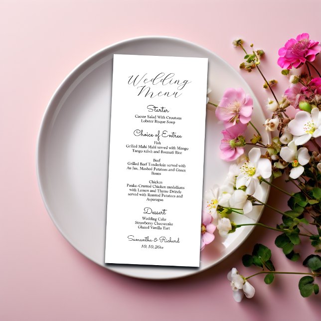 Simple Black and white Modern 4x9'' Wedding Menu (Creator Uploaded)
