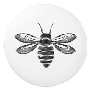 Simple Black and White Modern Hand-drawn Cute Bee Ceramic Knob