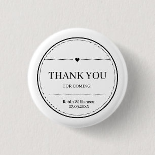 Simple Black and White Modern Minimal Thank You 1 Inch Round Button