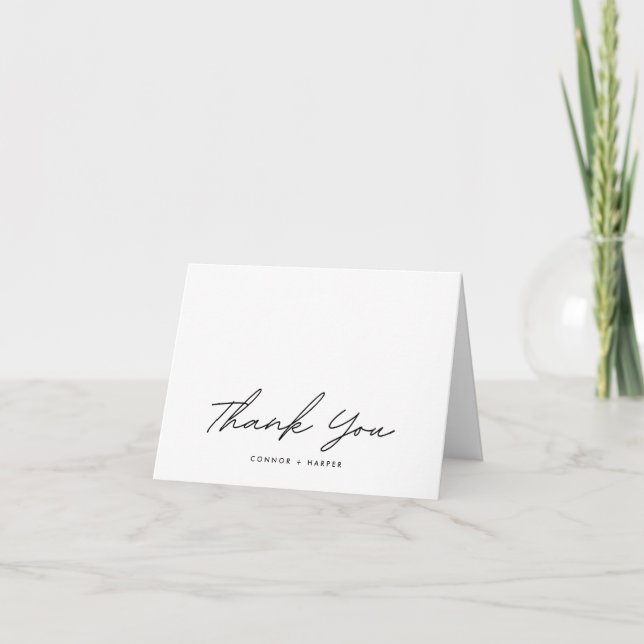 Simple Black and White Modern Text Photo Wedding Thank You Card (Front)
