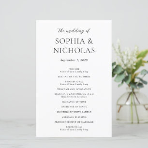 Simple Black and White Modern Wedding Program