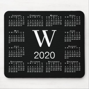 Simple Black and White Monogram 2020 Calendar Mouse Pad