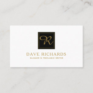 Simple Black and White Monogram Blogger and Writer Business Card