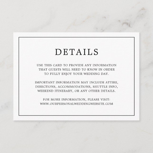 Simple Black and White Monogram Elegant Wedding Enclosure Card (Front)