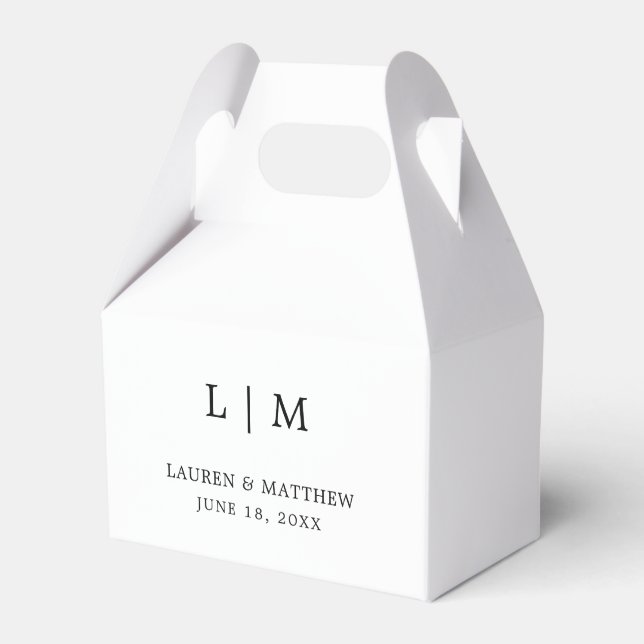 Simple Black and White Monogram Elegant Wedding Favor Box (Front Side)