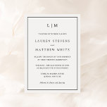 Simple Black and White Monogram Elegant Wedding Invitation<br><div class="desc">Simple wedding invitation featuring a modern yet elegant design with your two letter monogram at the top and your details surrounded by a thin border. All text is in black, over a white background and the backside is solid black. The fonts and background colours may be changed to any colours...</div>