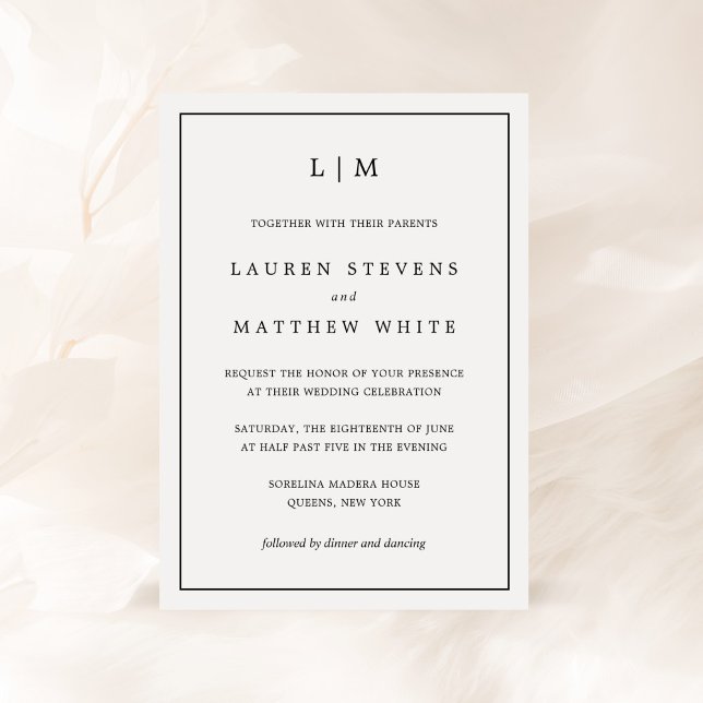 Simple Black and White Monogram Elegant Wedding Invitation (Creator Uploaded)