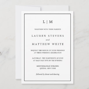 Simple Black and White Monogram Elegant Wedding Invitation
