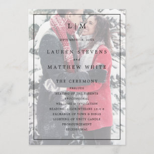 Simple Black and White Monogram Elegant Wedding Program