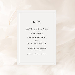 Simple Black and White Monogram Elegant Wedding Save The Date