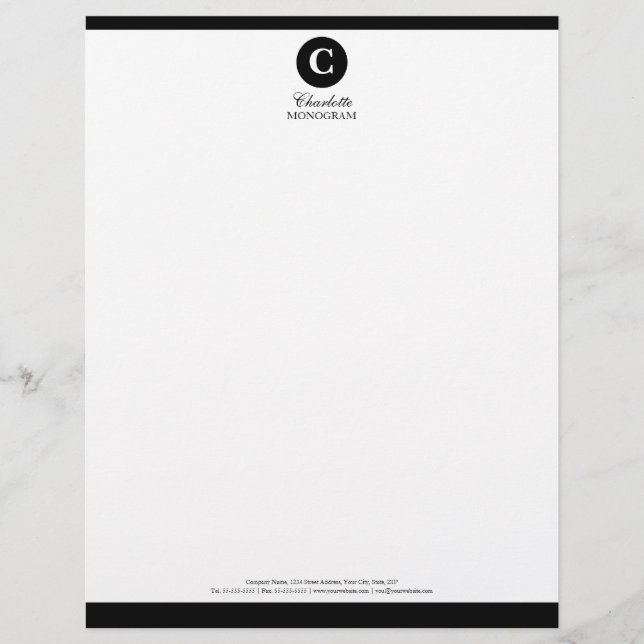 Simple Black and White Monogram Letterhead (Front)