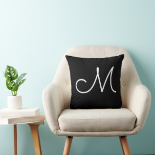 Simple black and white monogram M initial letter Throw Pillow