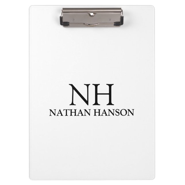 Simple Black and White Monogram Modern Clipboard (Front)