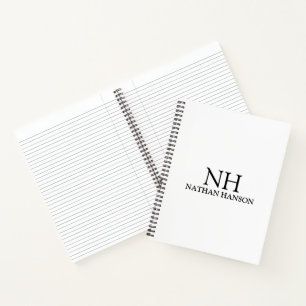 Simple Black and White Monogram Modern Notebook