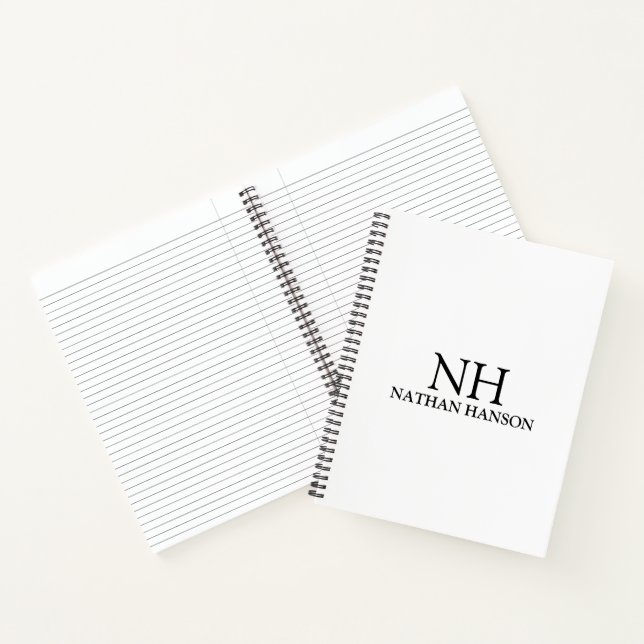 Simple Black and White Monogram Modern Notebook (Inside)