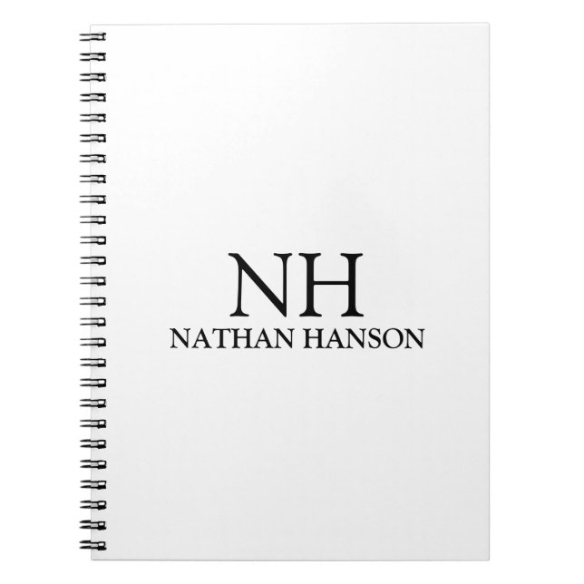 Simple Black and White Monogram Modern Notebook (Front)