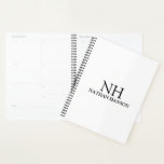 Simple Black and White Monogram Modern Planner<br><div class="desc">Modern business planner featuring a simple and minimal black and white design with your monogram in a bold font along with your name on the front.  The back has your contact info.</div>