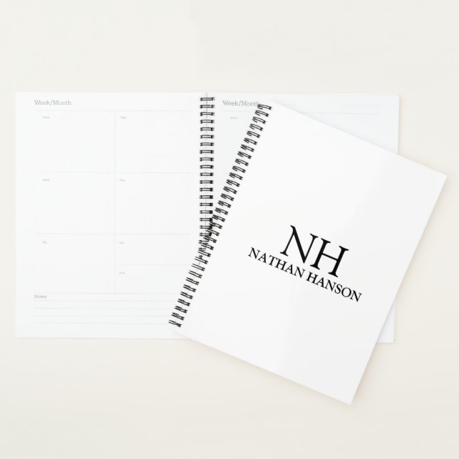 Simple Black and White Monogram Modern Planner (Display)