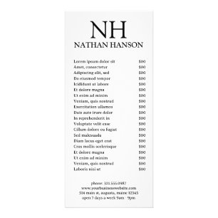 Simple Black and White Monogram Modern Rack Card