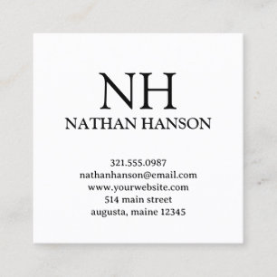 Simple Black and White Monogram Modern Square Business Card