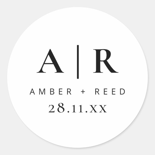 Simple Black and White Monogram Wedding Favour Classic Round Sticker (Front)
