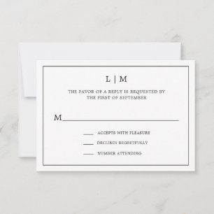 Simple Black and White Monogram Wedding RSVP Card
