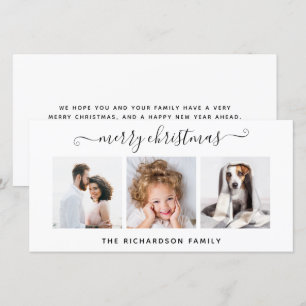 Simple Black and White Multi Photo Merry Christmas Holiday Card
