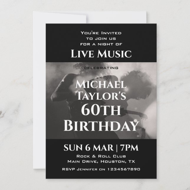 Simple Black and White Music 60th Birthday Party Invitation (Front)