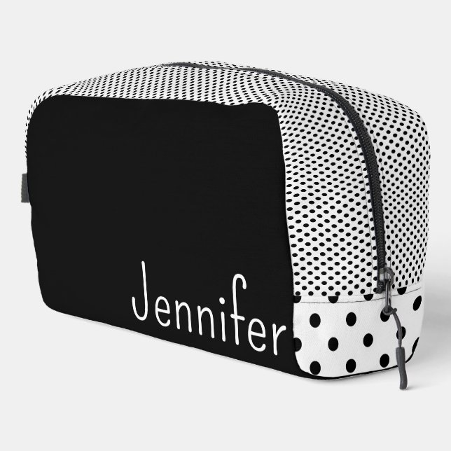 Simple Black and White Name Dots Dotted Dopp Kit (Right Corner)