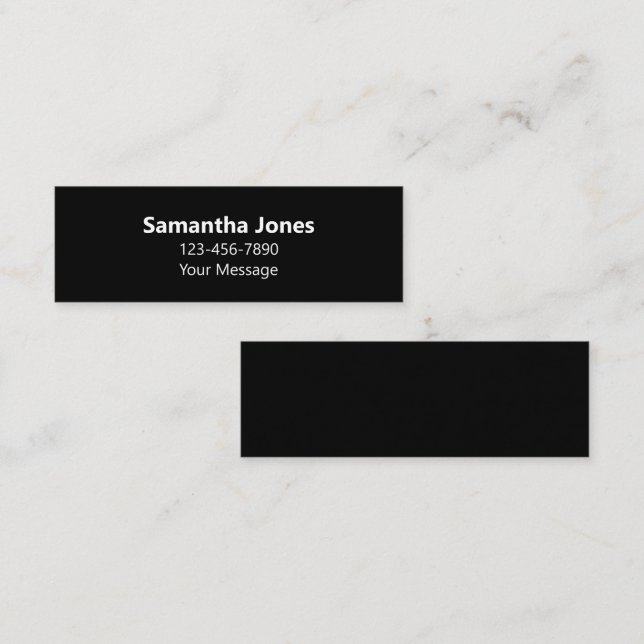 Simple Black and White Name Message Phone Number Mini Business Card (Front/Back)