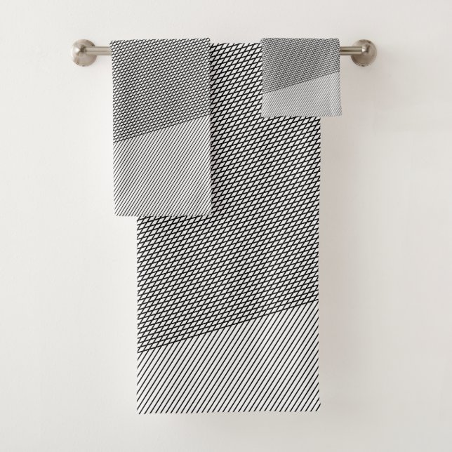 Simple Black and White Pattern Abstract Modern Bath Towel Set (Insitu)