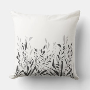 Simple black and white pattern with wild plants throw pillow