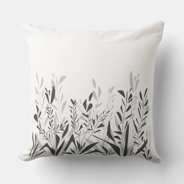 Simple black and white pattern with wild plants throw pillow (Front)