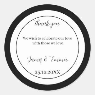 Simple Black And White Personalised Wedding Classic Round Sticker