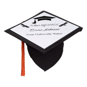 Simple Black And White Personalized Graduation Cap Topper