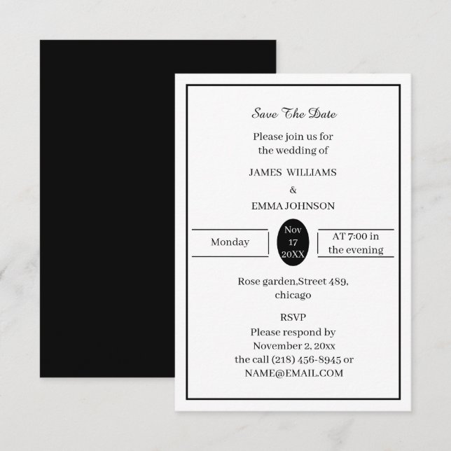 Simple Black And White Personalized Save The Date (Front/Back)