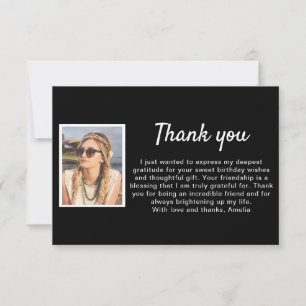 Simple Black and White Photo Birthday  Thank You Card