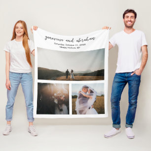 Simple Black and White Photo Collage Modern Fleece Blanket