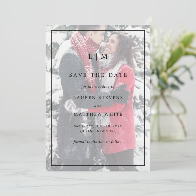 Simple Black and White Photo Elegant Wedding Save The Date (Standing Front)