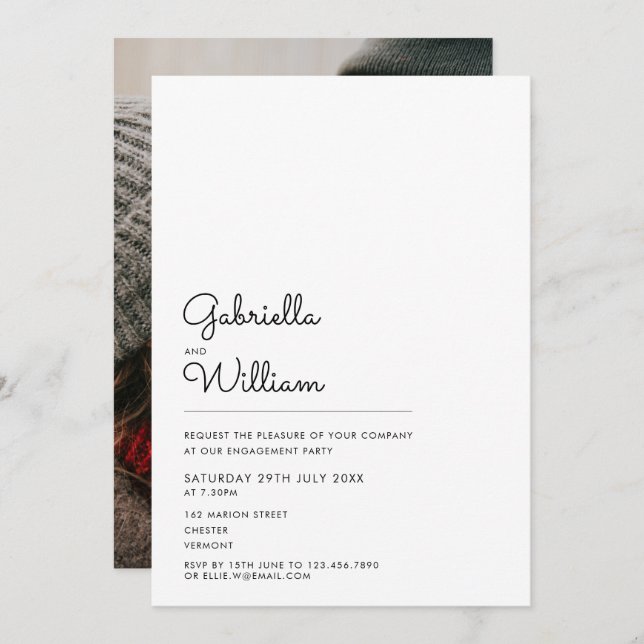 Simple Black and White Photo Engagement Invitation (Front/Back)
