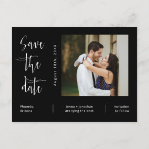 Simple Black and White Photo QR Code Save The Date Postcard
