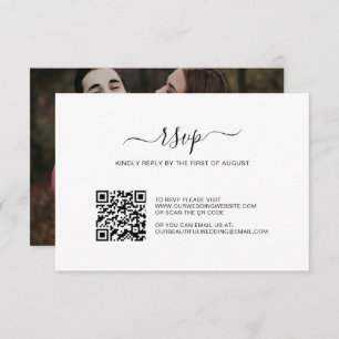 Simple Black and White Photo QR Code Wedding RSVP Card
