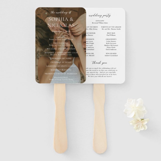 Simple Black and White Photo Wedding Program Hand Fan (Front and Back)