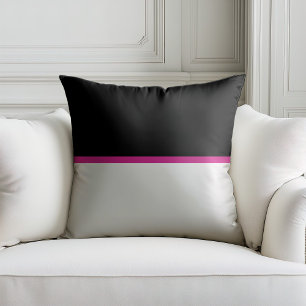 Simple black and white pillow with hot pink stripe