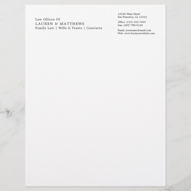 Simple Black and White Professional Lawyer Letterhead (Front)