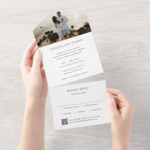 Simple Black and White QR Code Elegant Wedding All In One Invitation
