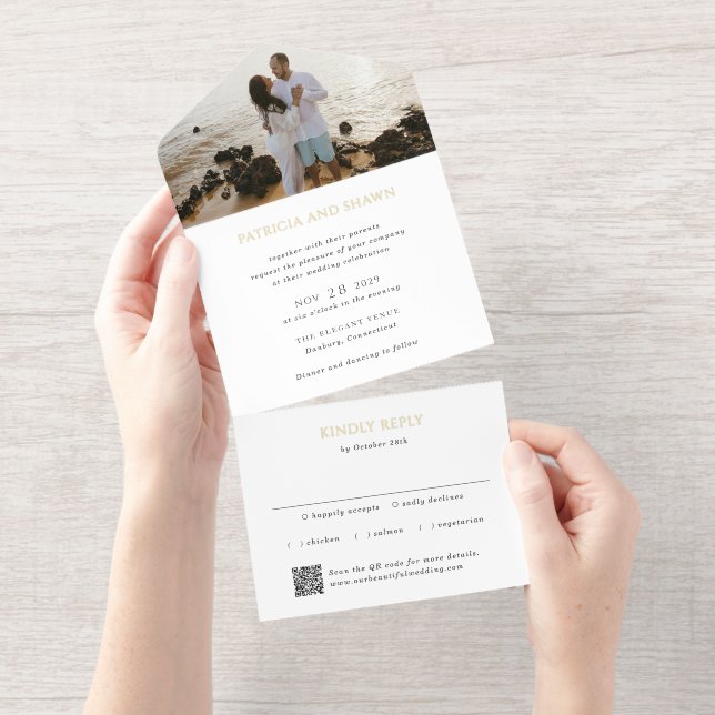Simple Black and White QR Code Elegant Wedding All In One Invitation (Tearaway)