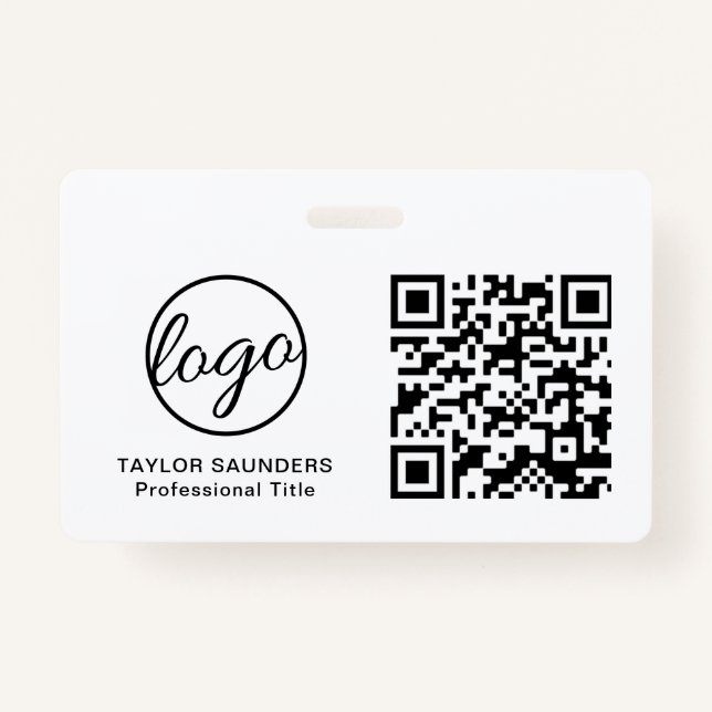 Simple Black and White QR Code Employee ID Badge (Front)