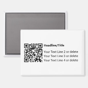 Simple Black and White QR Code with Text Template Magnet