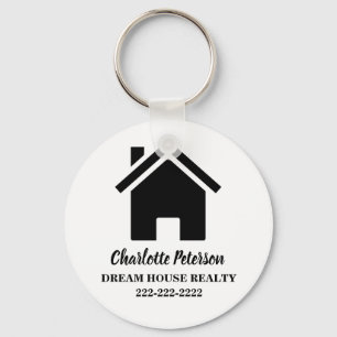 Simple Black And White  Real Estate Agent Keychain
